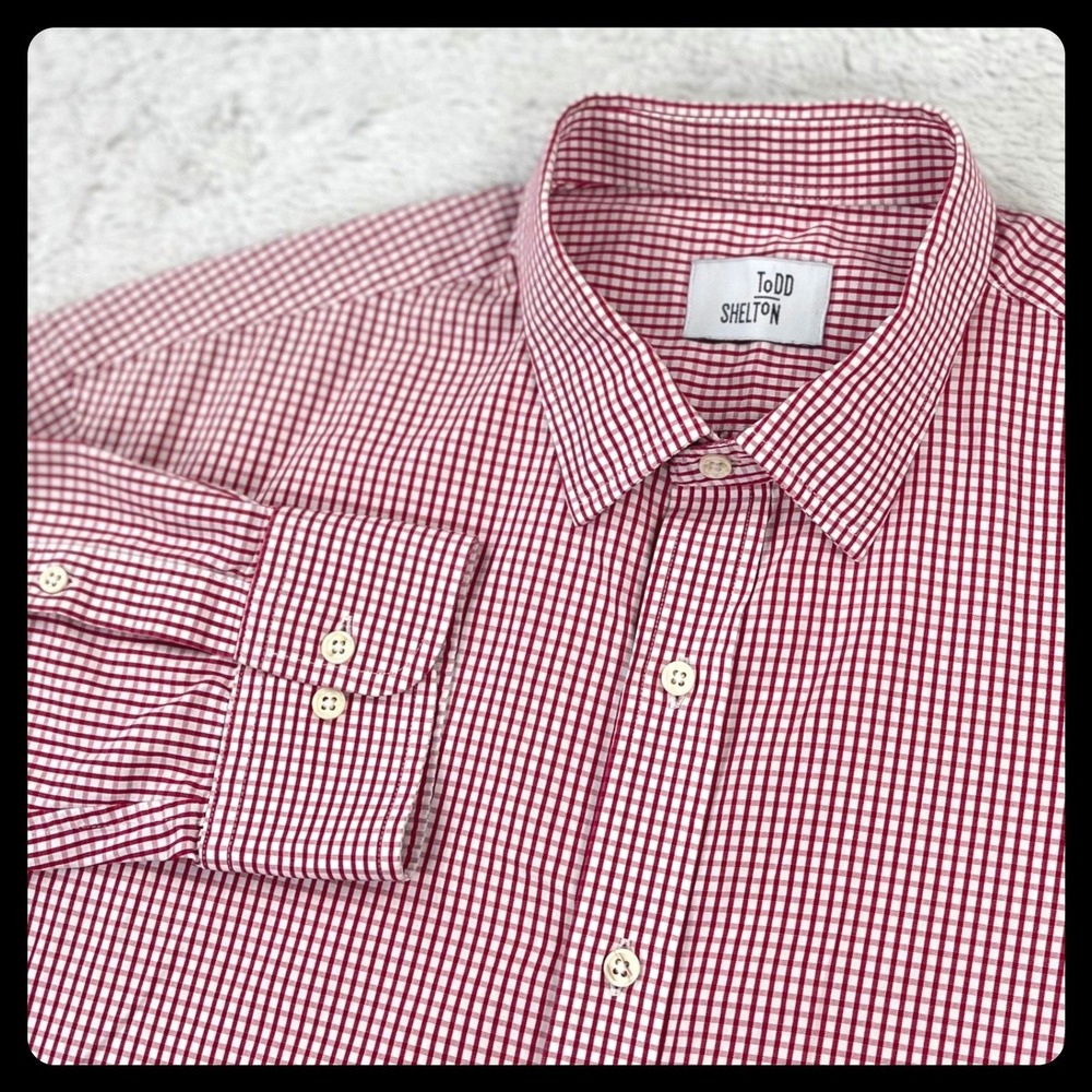Todd Shelton Dress Shirt Men's L / XL Red Gingham Check Button Down Long Sleeve‎